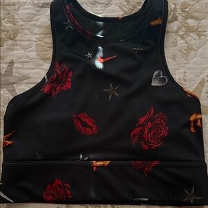 Nike Black and Red Graphic Sports Bra